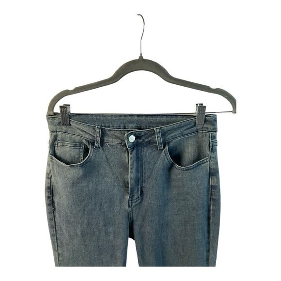 SHEIN Women’s Blue High-Rise Frayed Flare Jeans Size 32 - Picture 2 of 13